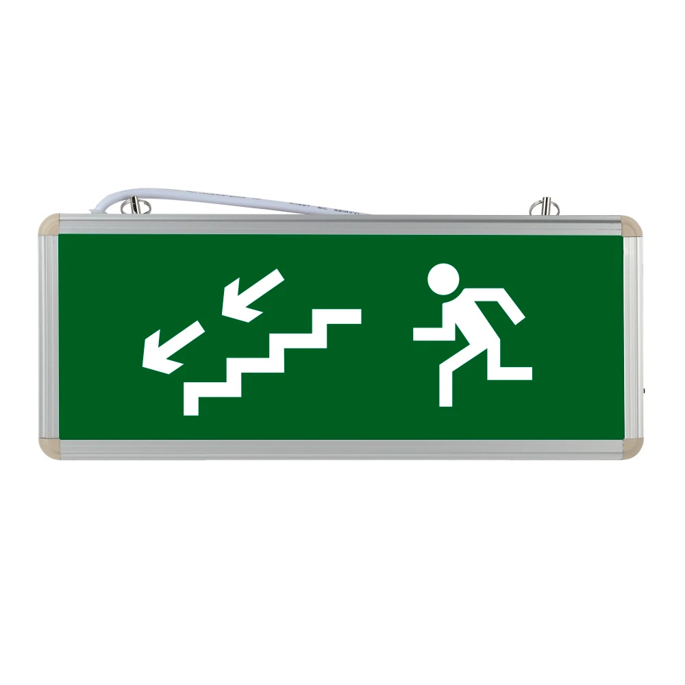 Световой указатель направление к эвакуационному выходу по лестнице вниз